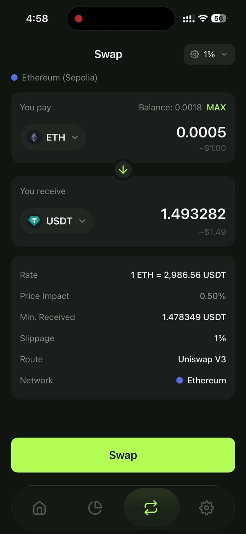 Swap with Uniswap V3 Quote